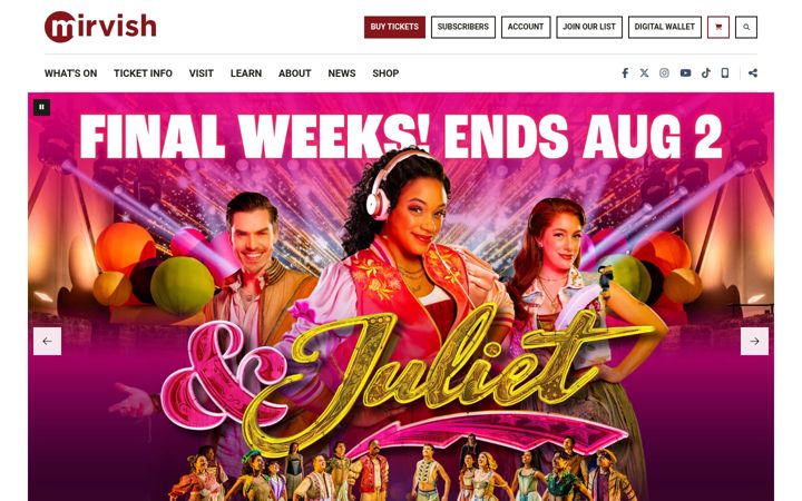 Captura de ecrã de mirvish.com