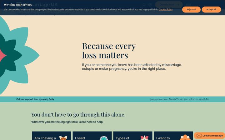 Screenshot of miscarriageassociation.org.uk