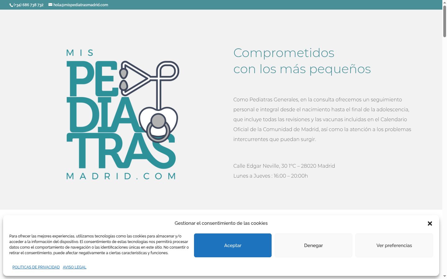 Captura de pantalla del banner de consentimiento mostrado antes de cualquier interacción