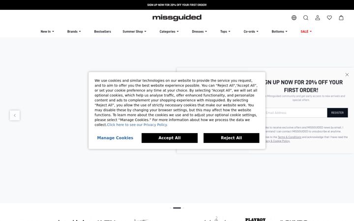 Captură de ecran a missguided.co.uk