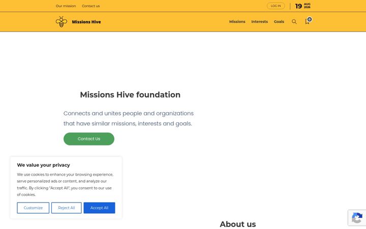 Screenshot of missionshive.com