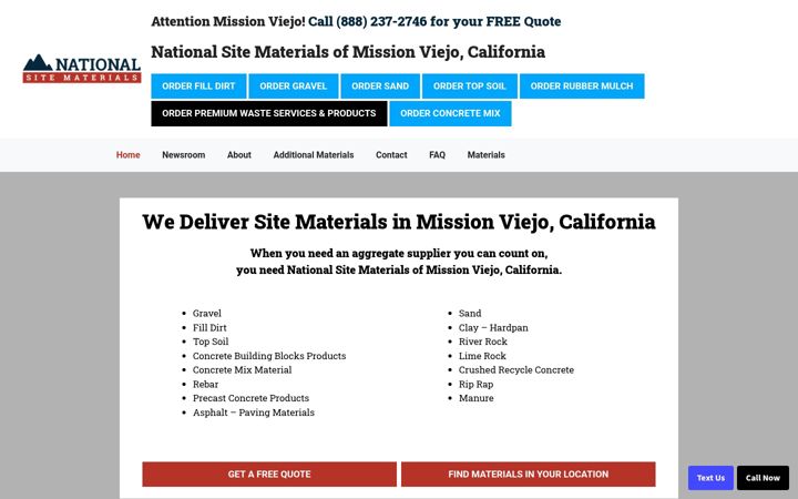 Screenshot of missionviejositematerials.com