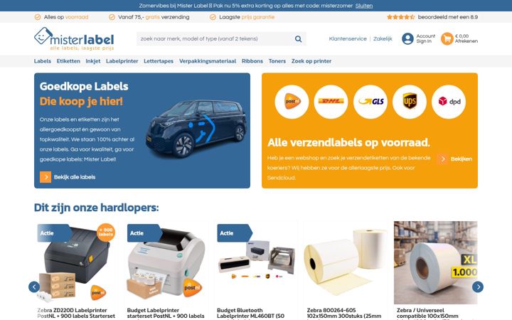 Screenshot di misterlabel.nl