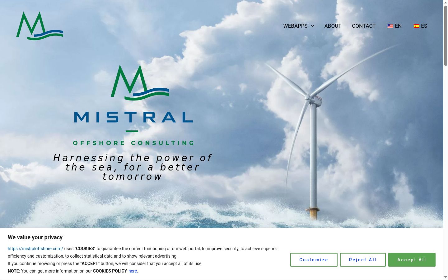 Skærmbillede af samtykkebanneret, som det blev vist før nogen interaktion