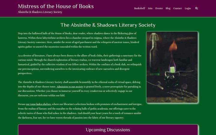 Screenshot of mistressofthehouseofbooks.com