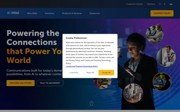 Screenshot ta' mitel.com