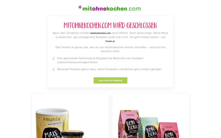 Screenshot of mitohnekochen.com