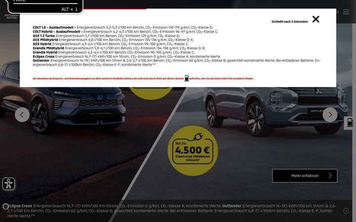 Screenshot of mitsubishi-motors.de