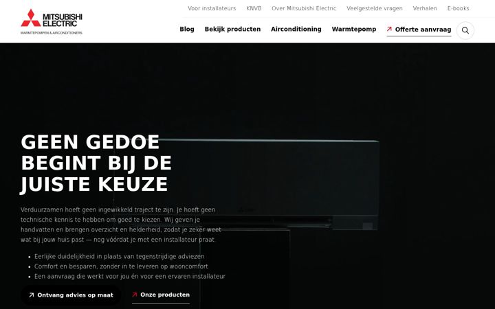 Screenshot stránky mitsubishicomfort.nl