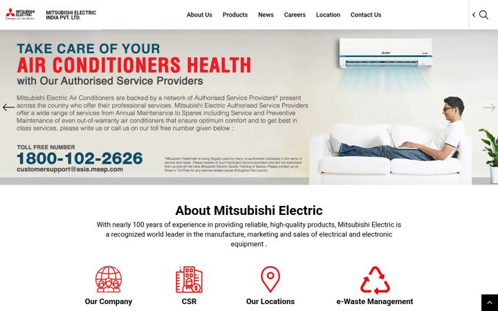 Skærmbillede af mitsubishielectric.in