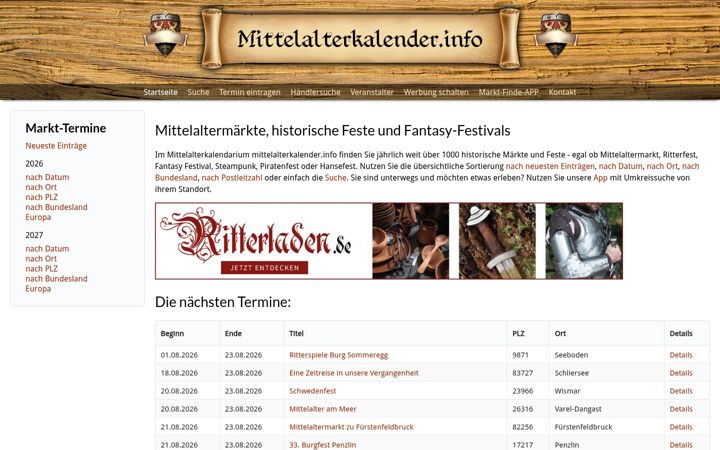 Screenshot of mittelalterkalender.com