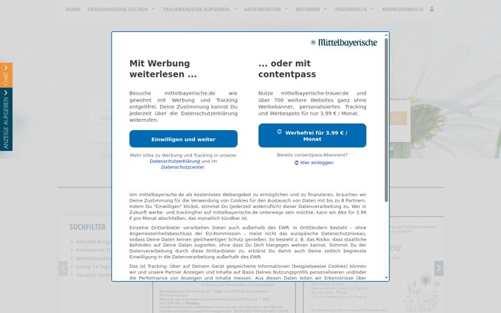 Screenshot of mittelbayerische-trauer.de