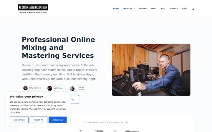 Screenshot of mixandmastermysong.com