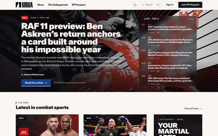 Screenshot of mixedmartialarts.com