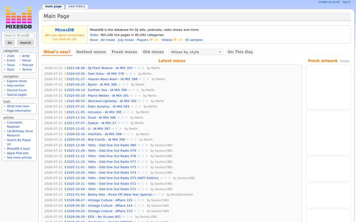 Screenshot of mixesdb.com