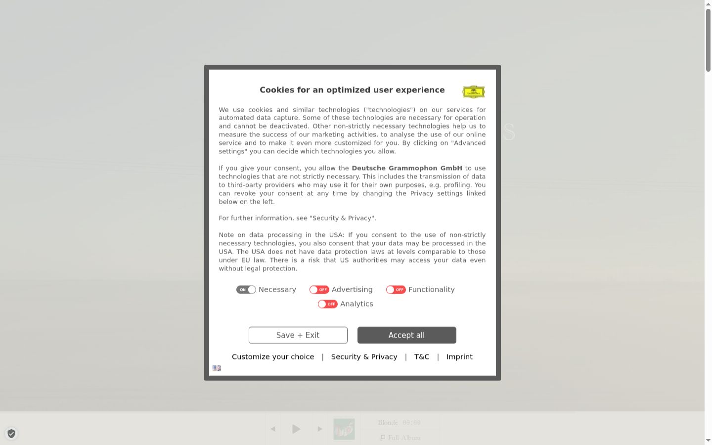 Screenshot del banner di consenso mostrato prima di qualsiasi interazione