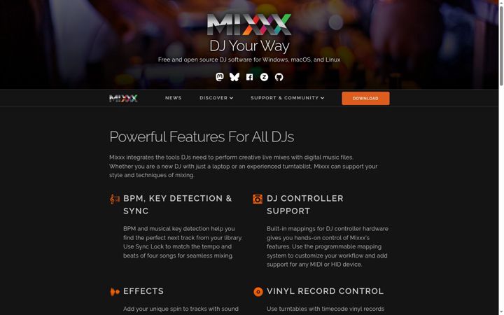 Screenshot of mixxx.org