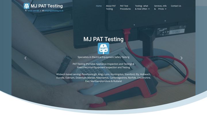 Screenshot of mjpattesting.co.uk