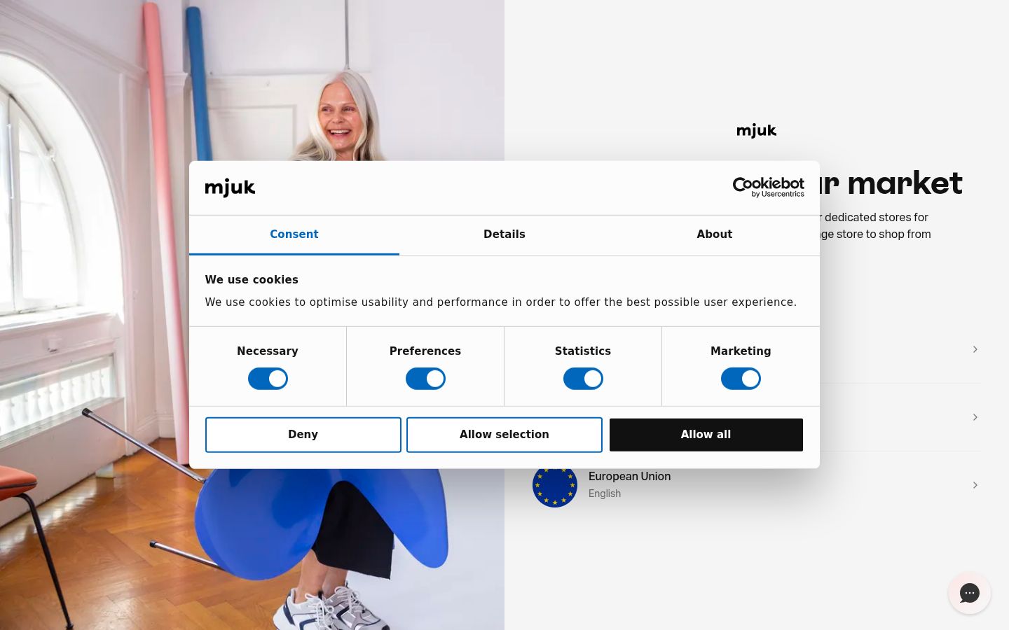 Skærmbillede af samtykkebanneret, som det blev vist før nogen interaktion