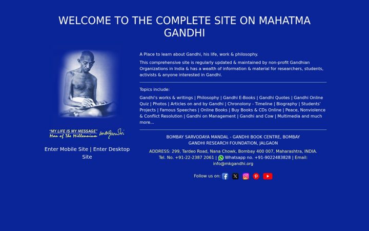 Screenshot of mkgandhi.org