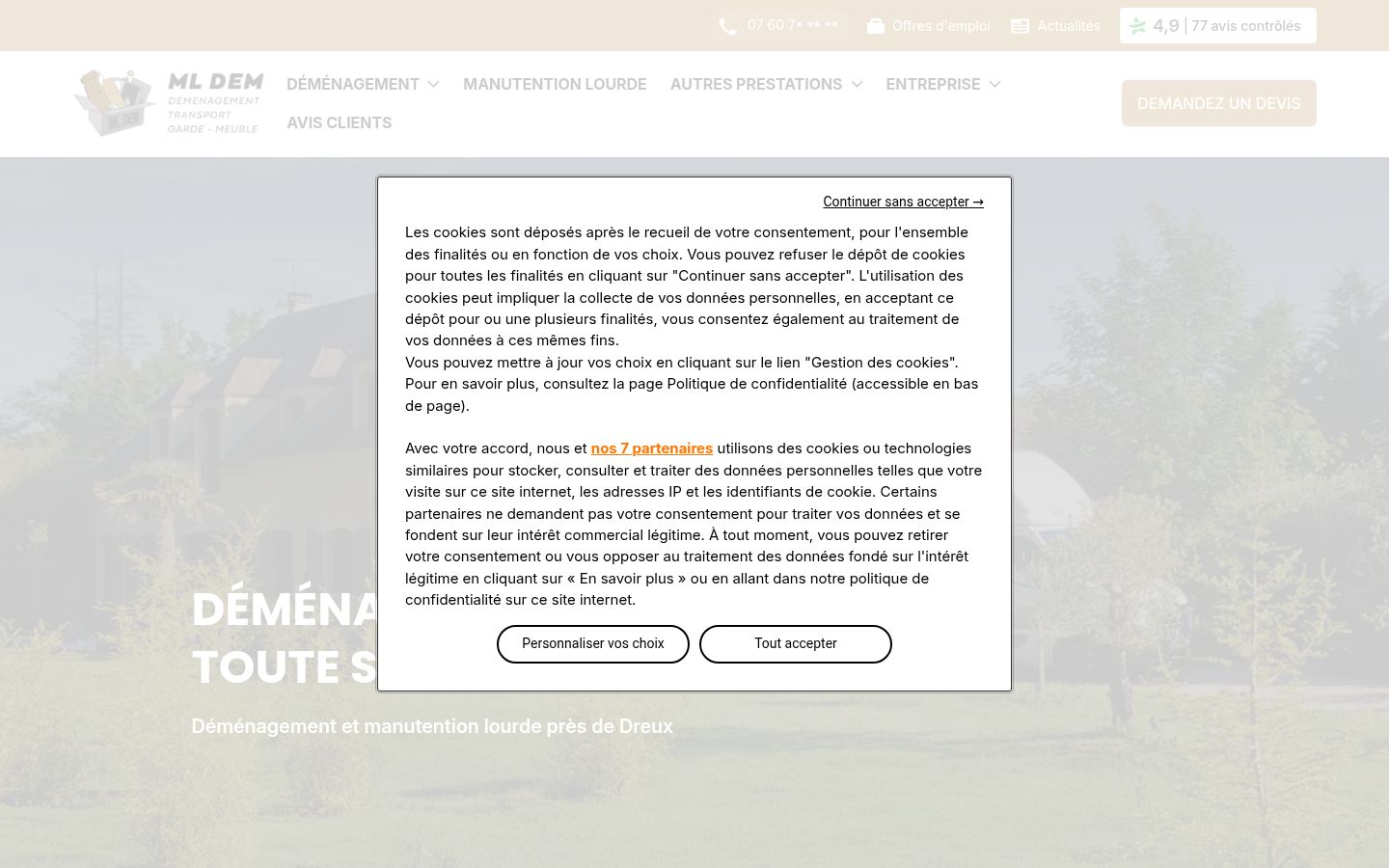 Captura de ecrã do banner de consentimento apresentado antes de qualquer interação