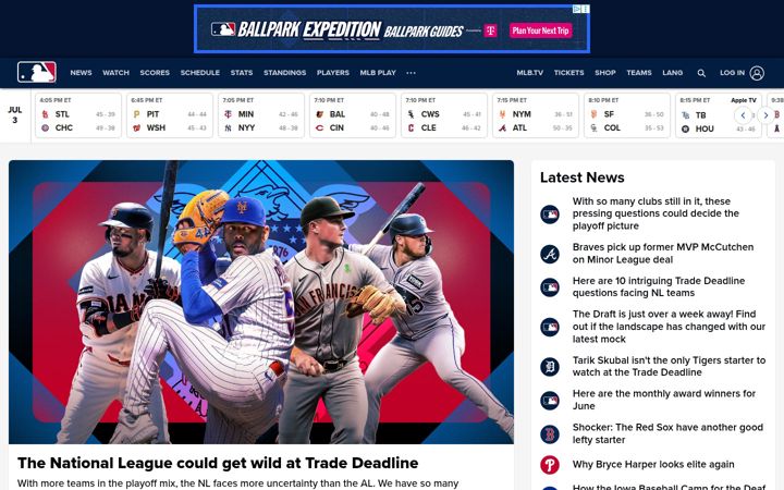 Skjámynd af mlb.com