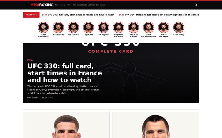 Screenshot of mmaboxing.com