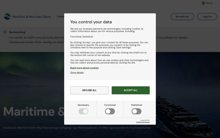 Екранна снимка на mmbank.no