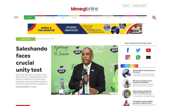 Screenshot of mmegi.bw