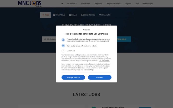 Screenshot of mncjobsindia.com