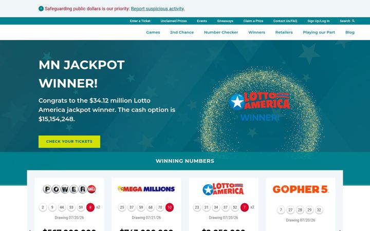Screenshot of mnlottery.com