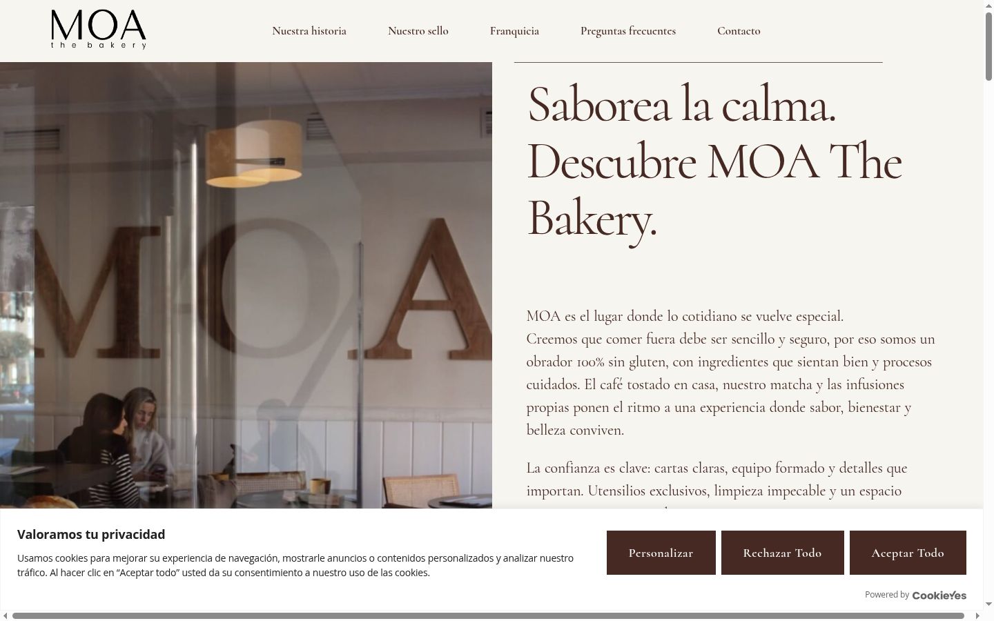 Captura de pantalla del banner de consentimiento mostrado antes de cualquier interacción