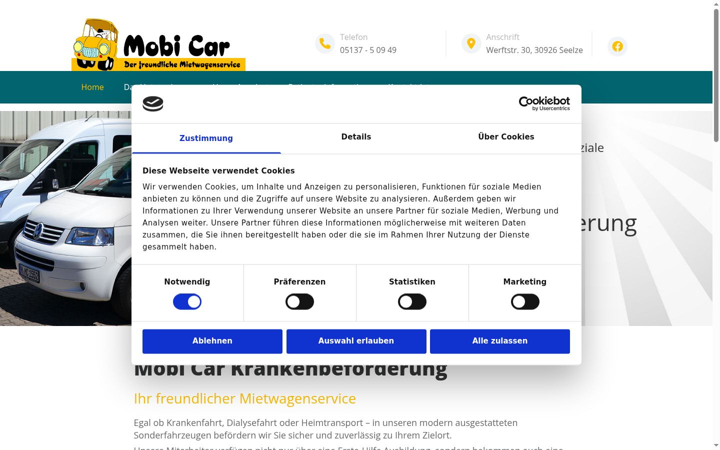 Screenshot des Einwilligungsbanners vor jeglicher Interaktion