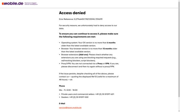 Screenshot of mobile.de