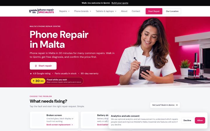 Screenshot of mobilefixmalta.com