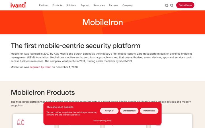Screenshot van mobileiron.com