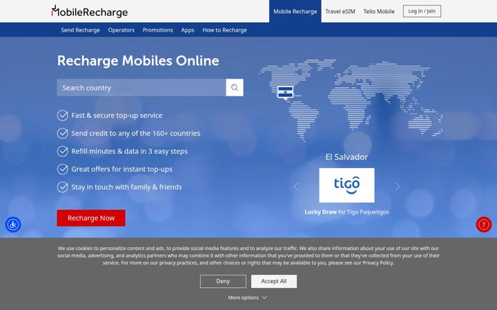 Ekraanipilt saidist mobilerecharge.com