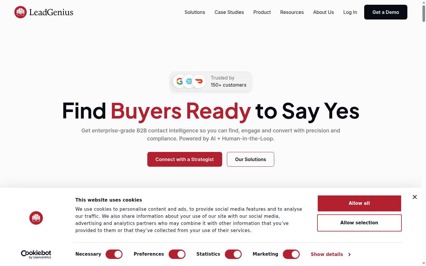 Screenshot of the consent banner shown before any interaction