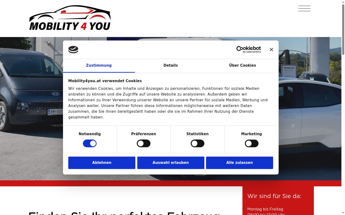 Screenshot van de toestemmingsbanner zoals getoond vóór enige interactie