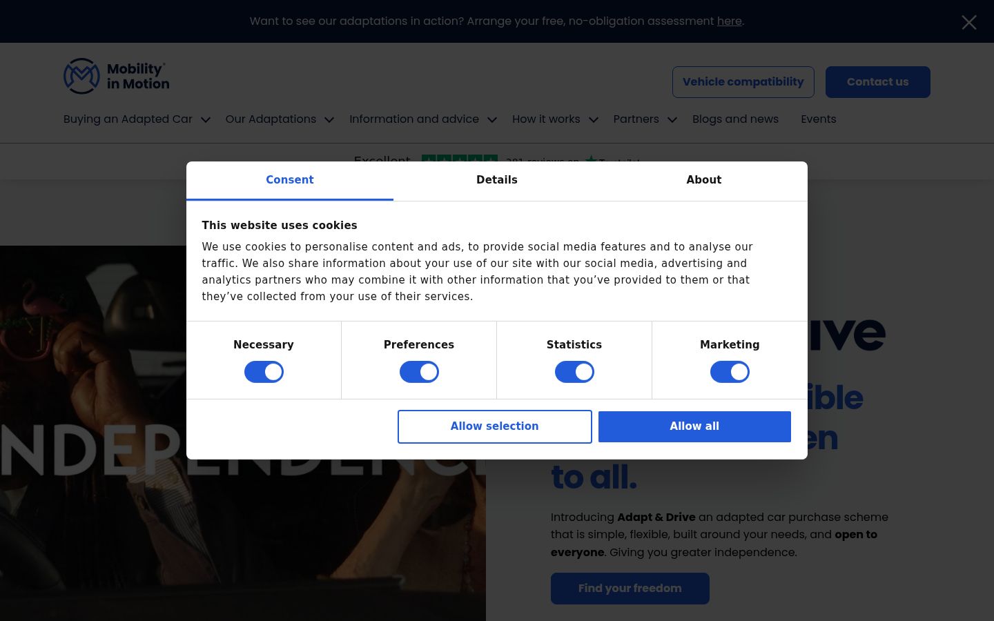 Screenshot of the consent banner shown before any interaction