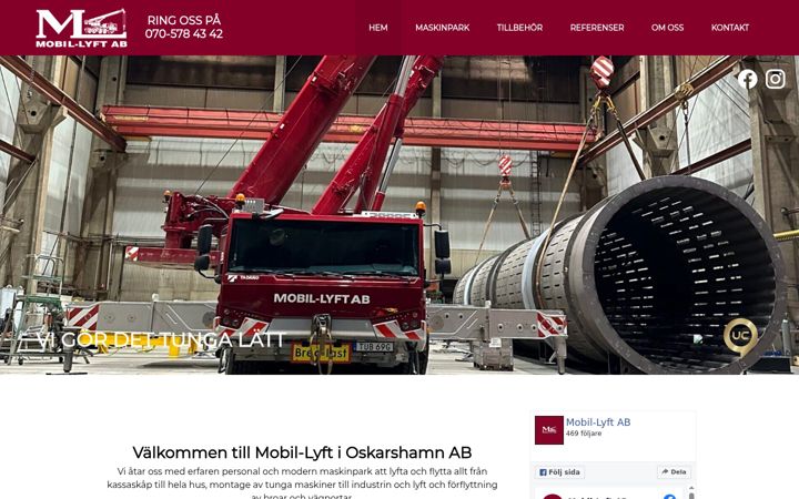 Snímek obrazovky mobillyftoskarshamn.se