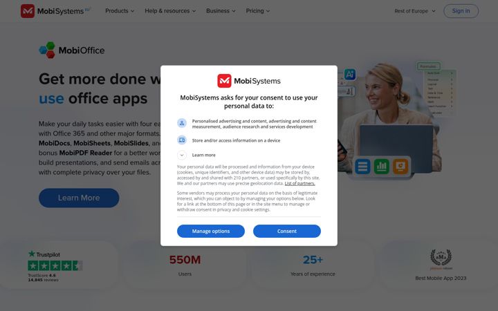 Snímek obrazovky mobisystems.com