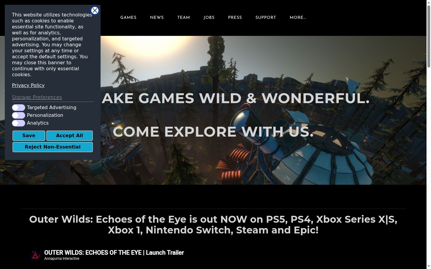 Screenshot of the consent banner shown before any interaction