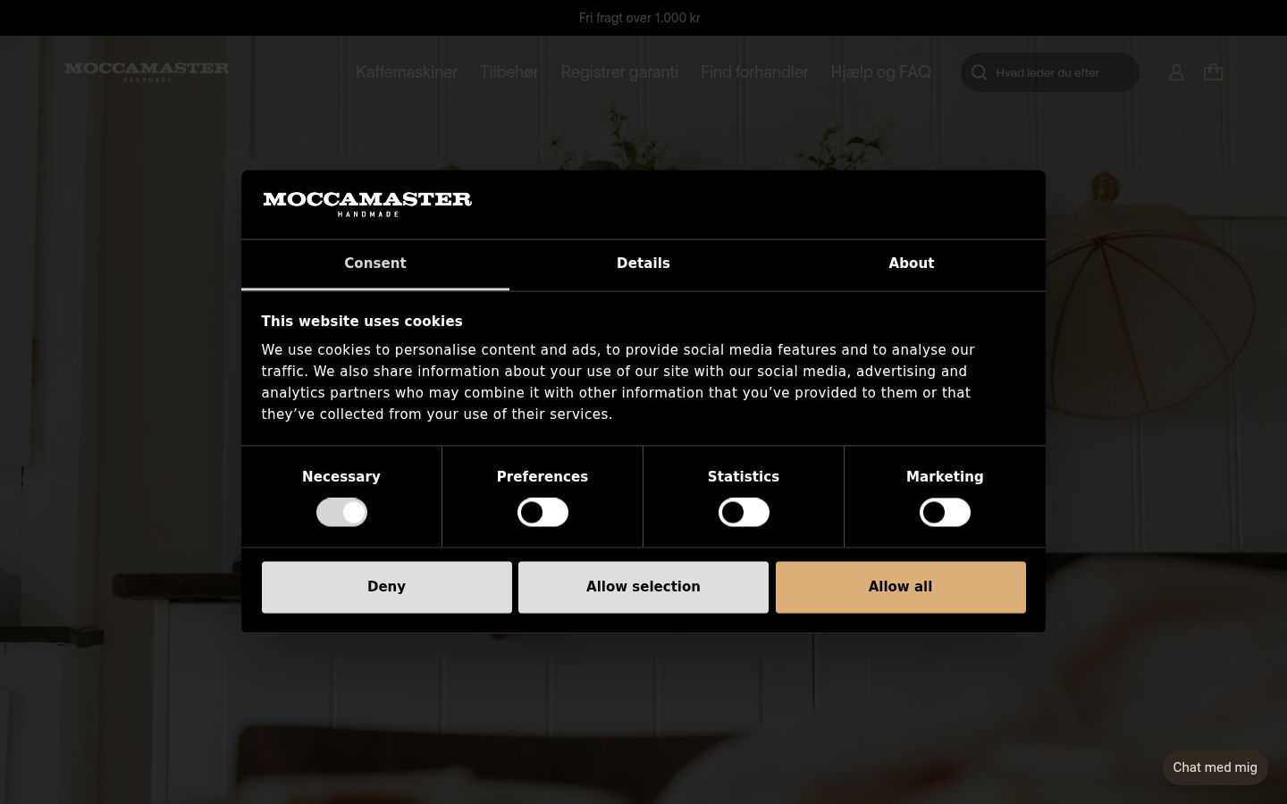 Screenshot del banner di consenso mostrato prima di qualsiasi interazione