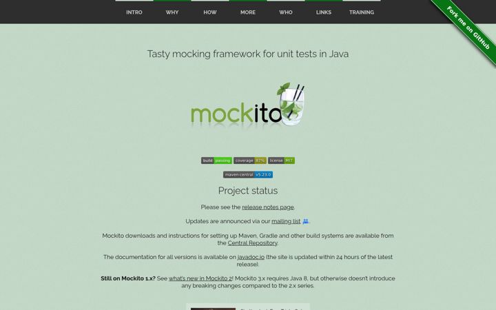 Screenshot of mockito.org