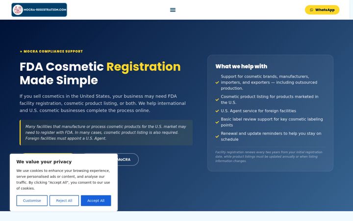 Screenshot of mocra-registration.com