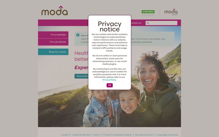 Screenshot of modahealth.com