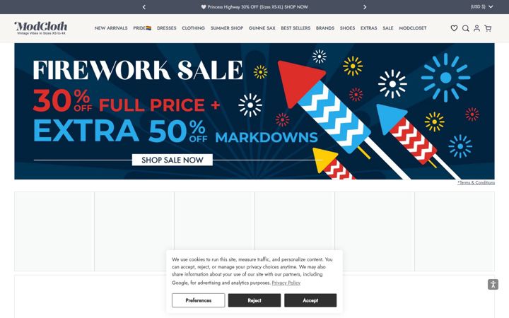 Screenshot of modcloth.com