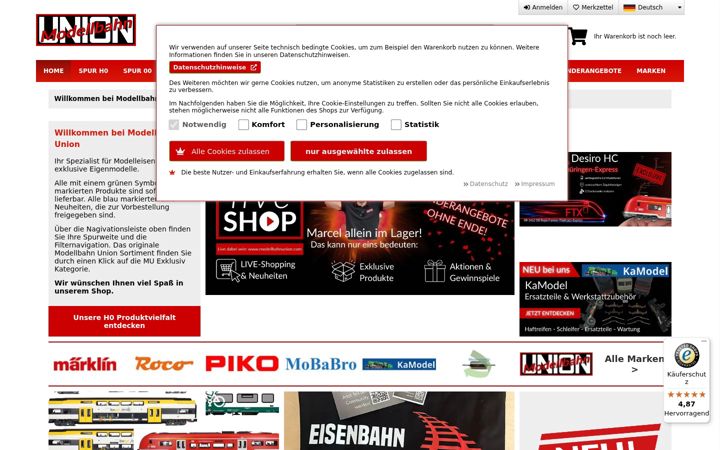 Snimka zaslona za modellbahnunion.com