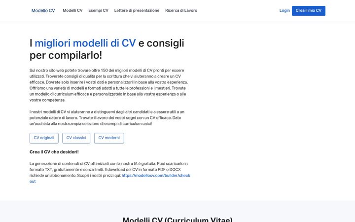 Screenshot of modellocv.com